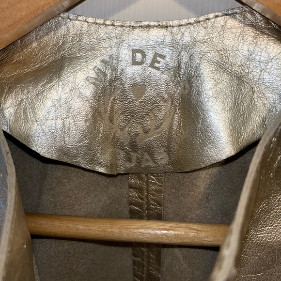 My Dear Tejas Gold Cowhide Jacket with Modern Shiny Finish - Picture 3 of 12